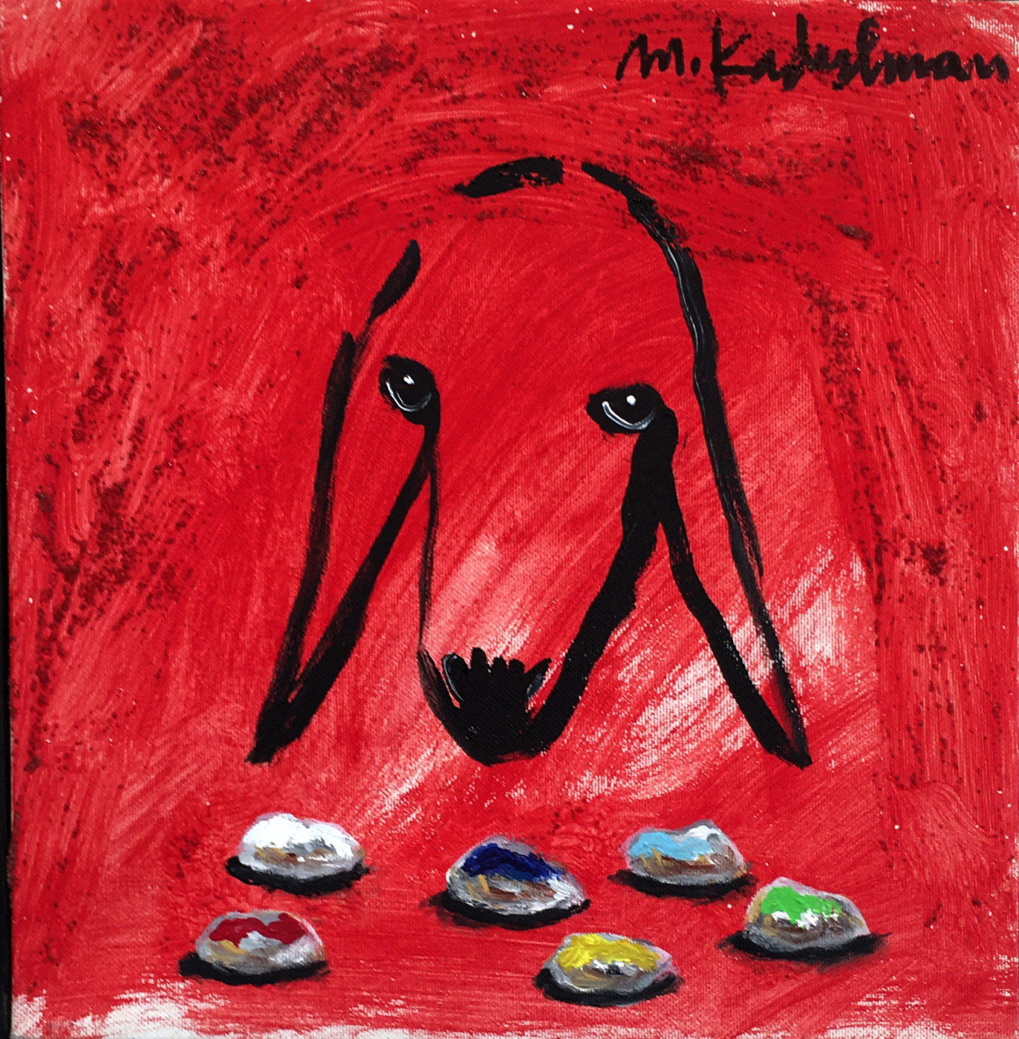 Menashe Kadishman - Red with Stones - Kings Gallery - Fine art - Sheep.