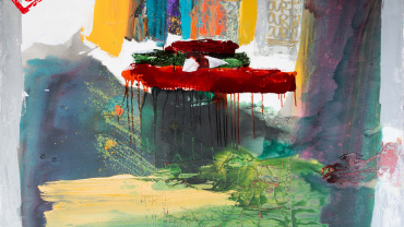 Moshe Leider - Abstract whit red line - Oil on canvas - Sold - Kings Gallery - Fen art - Jerusalem - art work - International ART.