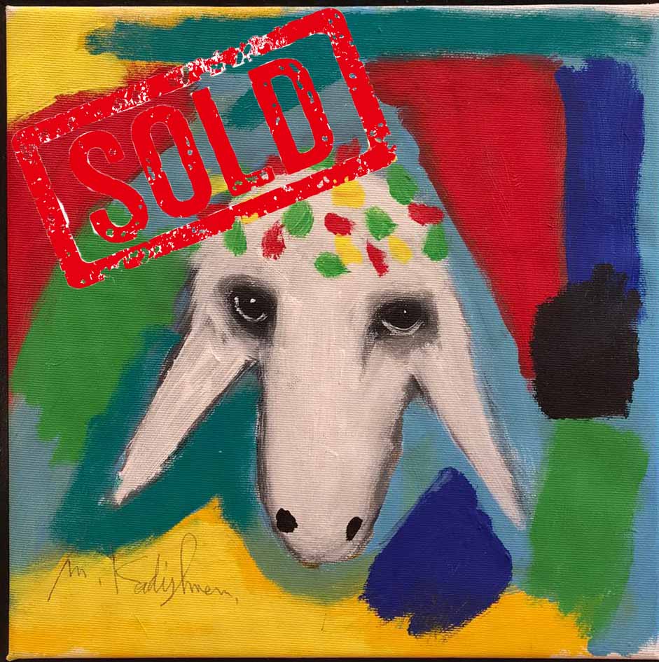 Menashe Kadishman - Colorful sheep head - Oil on canvas - 30x30 cm copy