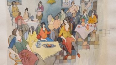 Itzhak Tarkay - At the Cafe - Aquarelle on paper - 41x50 cm