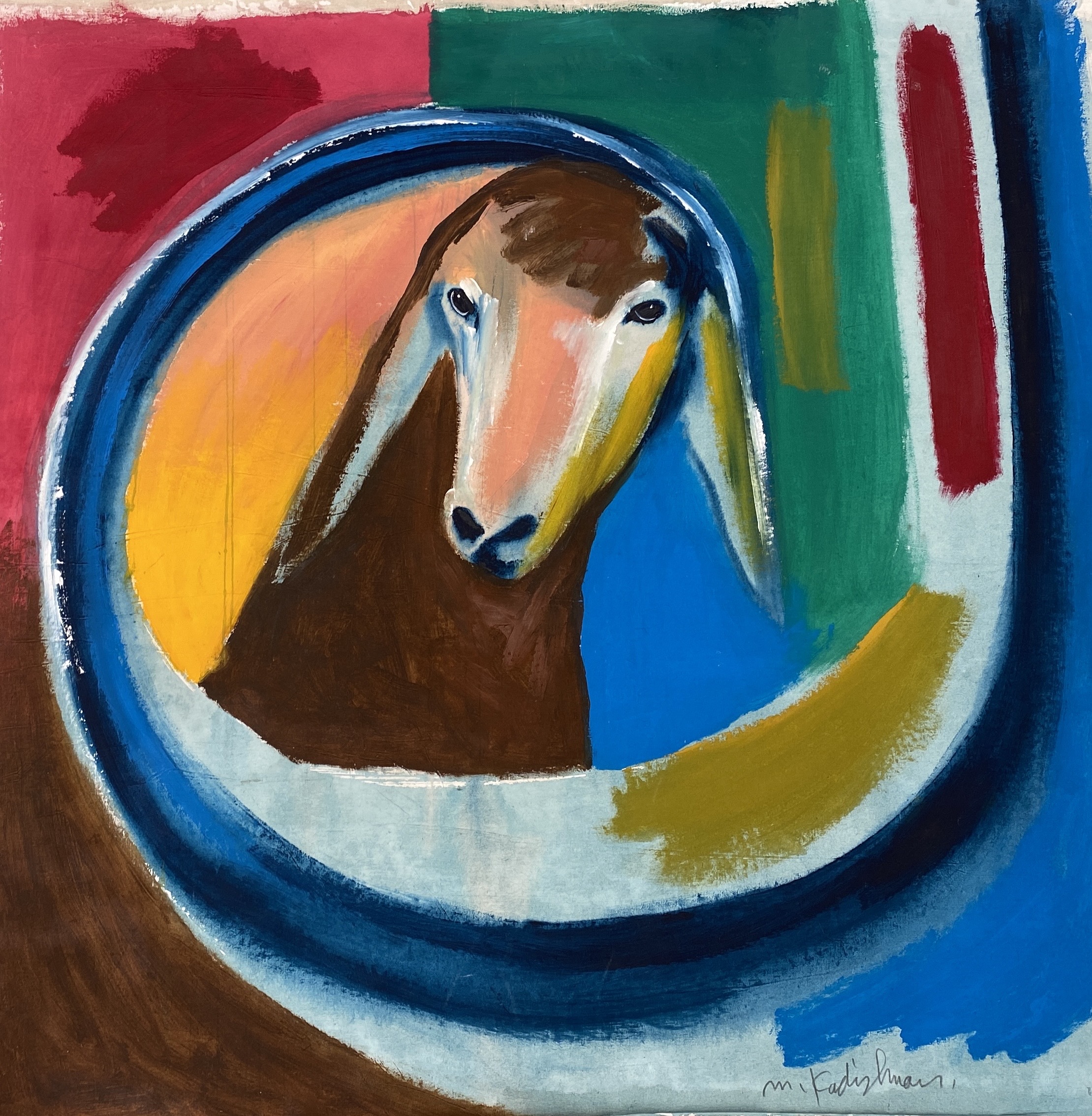 Menashe Kadishman - Colorfull Head Sheep - Shepherd - Israeli artist - Jerusalem - Kings Gallery - Fine Art - Gallery in Jerusalem - Important artist.