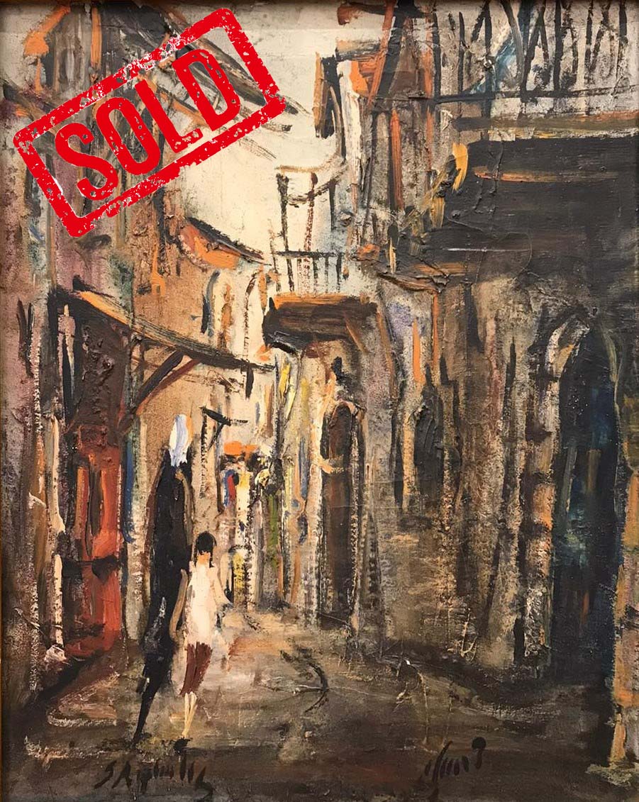Zvi Raphaeli - Jerusalem street - Sold - Kings Gallery - Fine art - Jerusalem - International art - Israeli artist.
