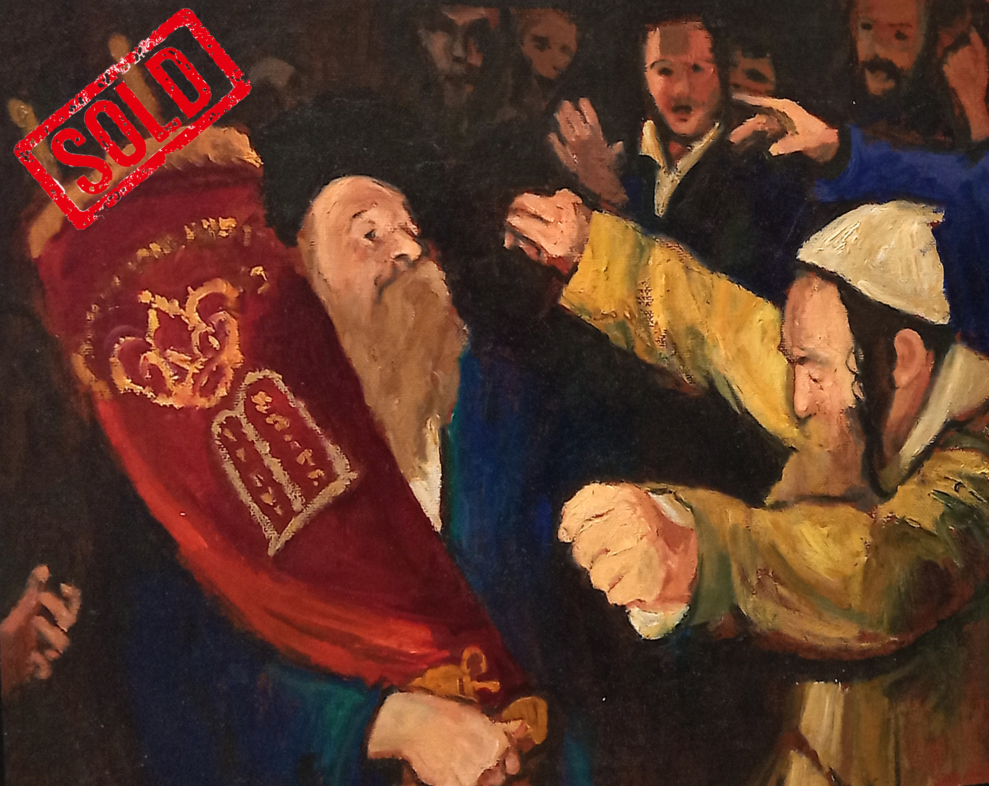 Zvi Malinovitzer, Simchat Torah, Oil on Canvas, Kings Gallery, Fine art , Jerusalem, Israeli artist.