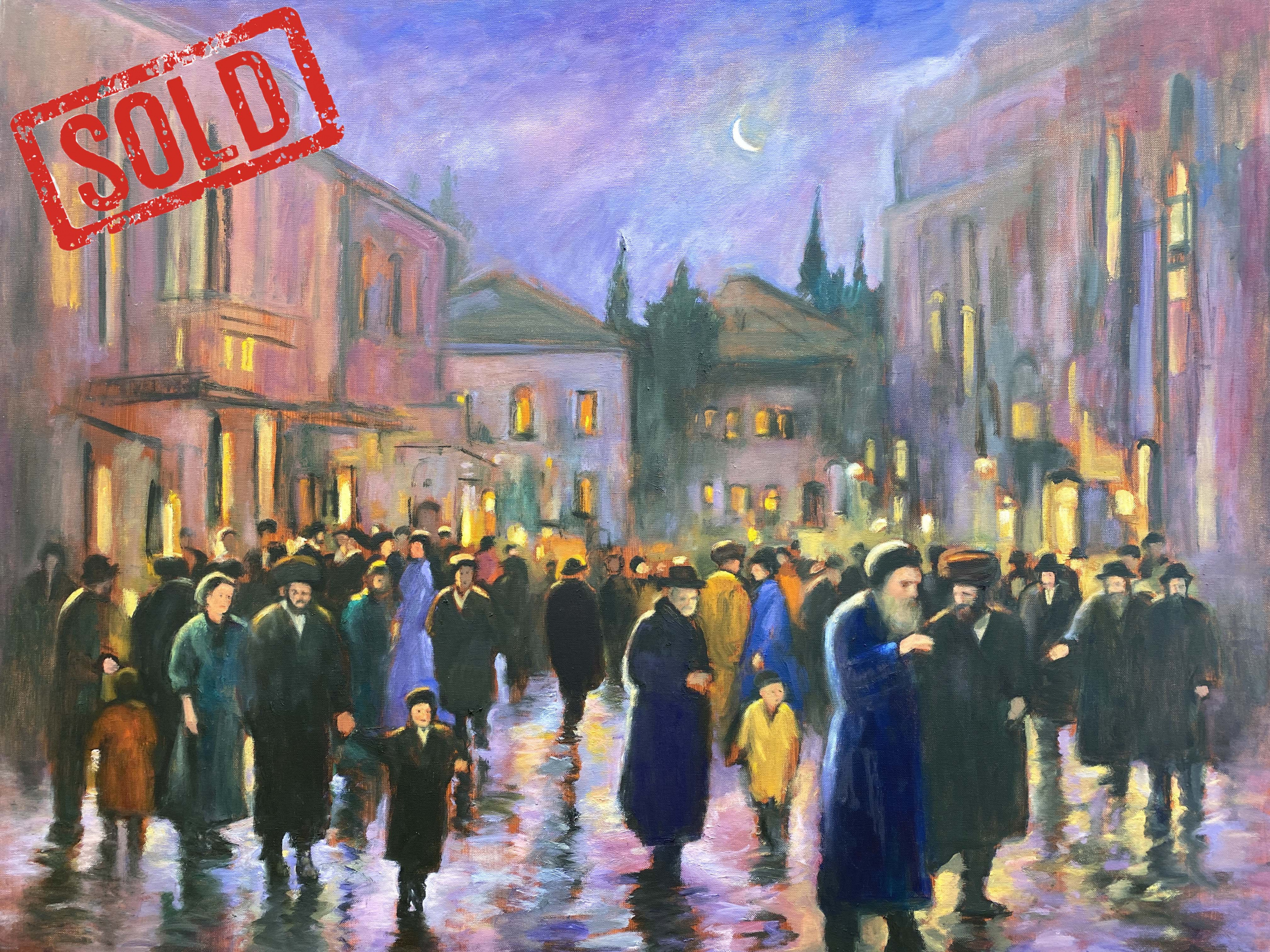 Zvi Malnoviter - Rainy night in Jerusalem - Fen art -Jerusalem - Gallery - Painting by Zvi Malnovitzer - Sold.