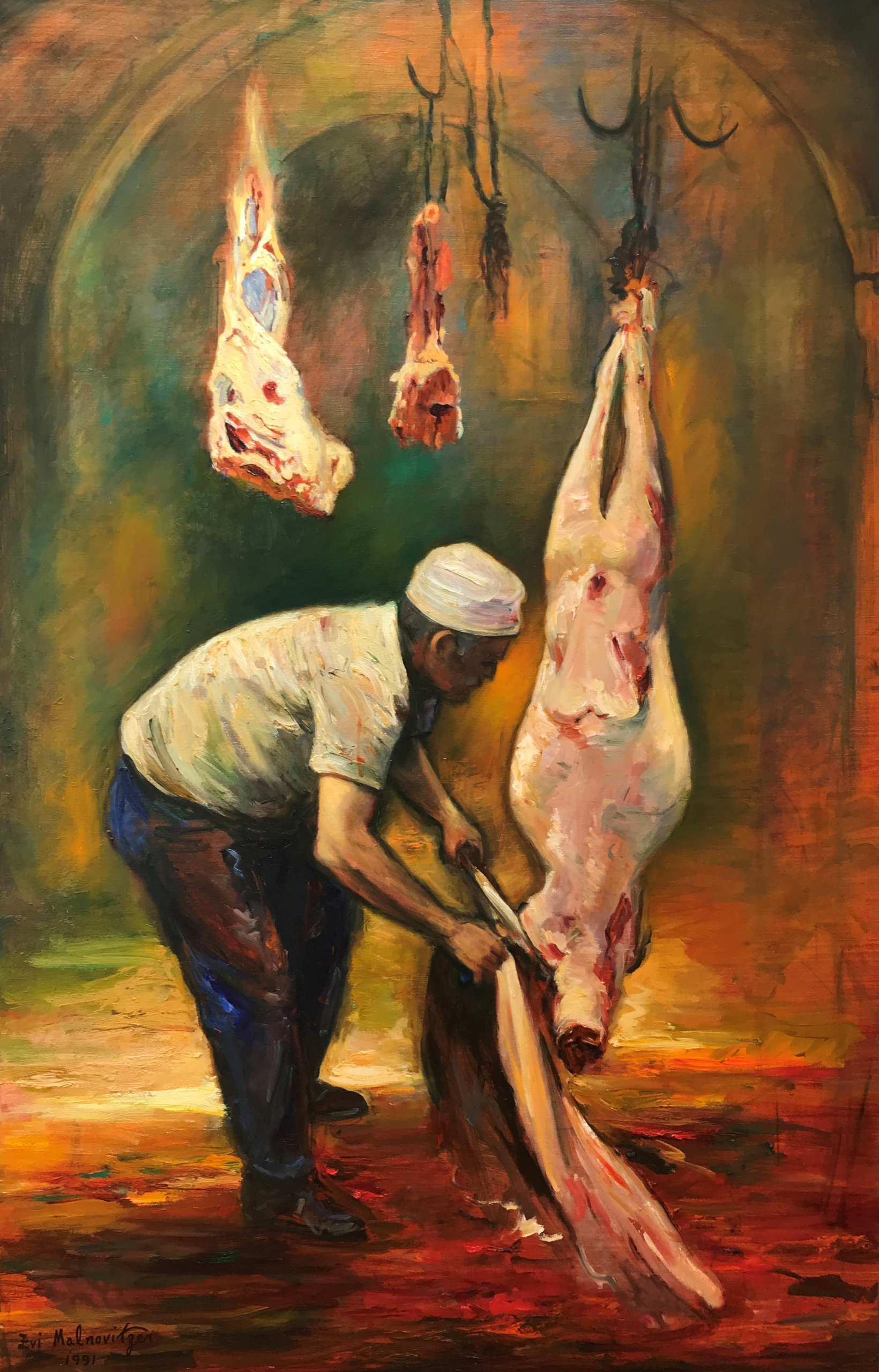 Zvi Malnovitzer - Butcher - Kings gallery - Fen art -Jerusalem - Gallery - Painting by Zvi Malnovitzer.