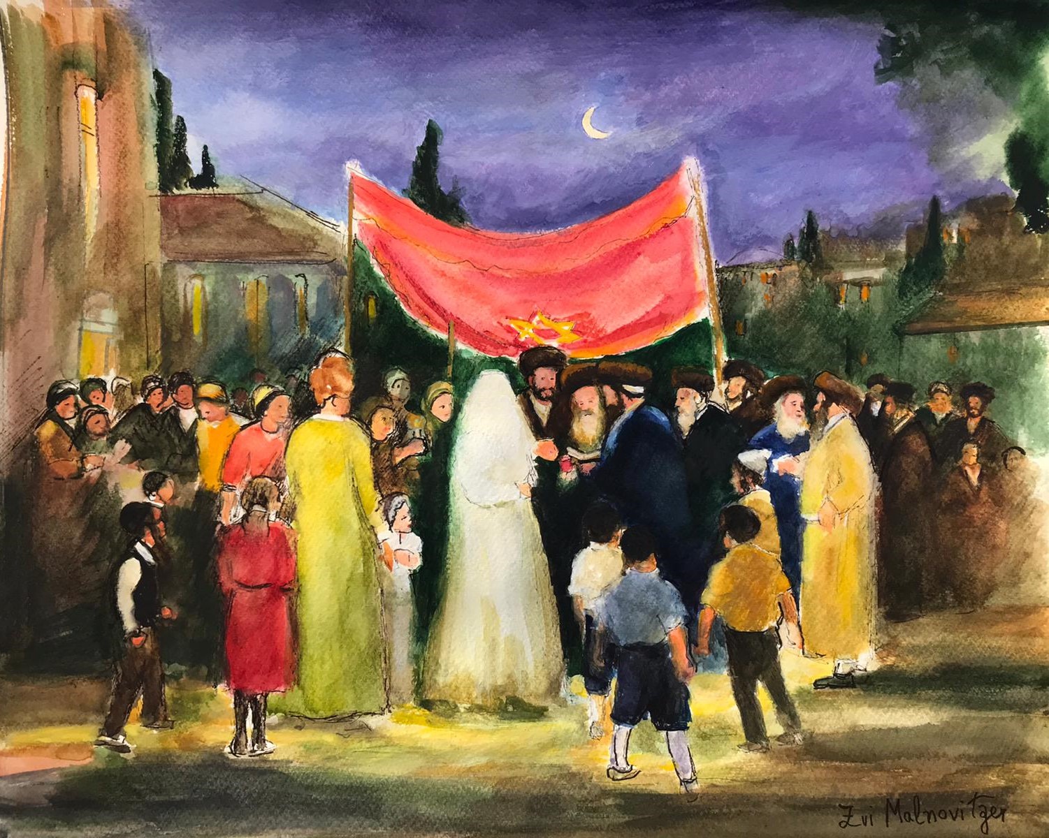 Zvi Malnovitzer - Jewish wedding - Kings Gallery - Fine art - Jerusalem - art - Israeli artist - jewish art.
