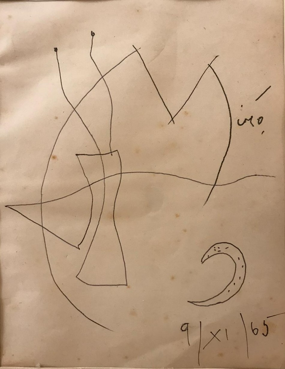 Juan Miro - Signature au croissant de lune - Ballpointpen on paper - 17x13 cm