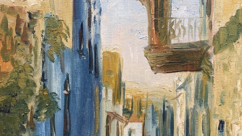 Zvi Raphaeli - Street view - Oil on canvas - 46 x 37 cm