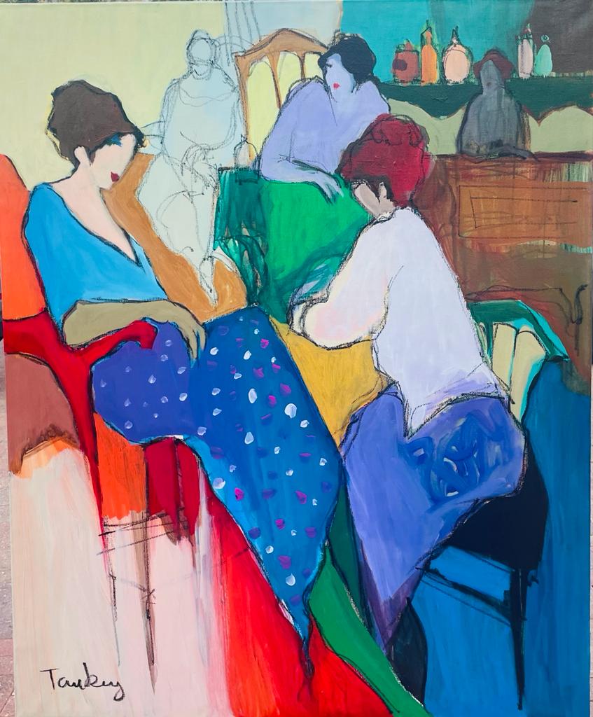 Itzhak Tarkay - Women in conversation - Oil on canvas - 100x80 cm