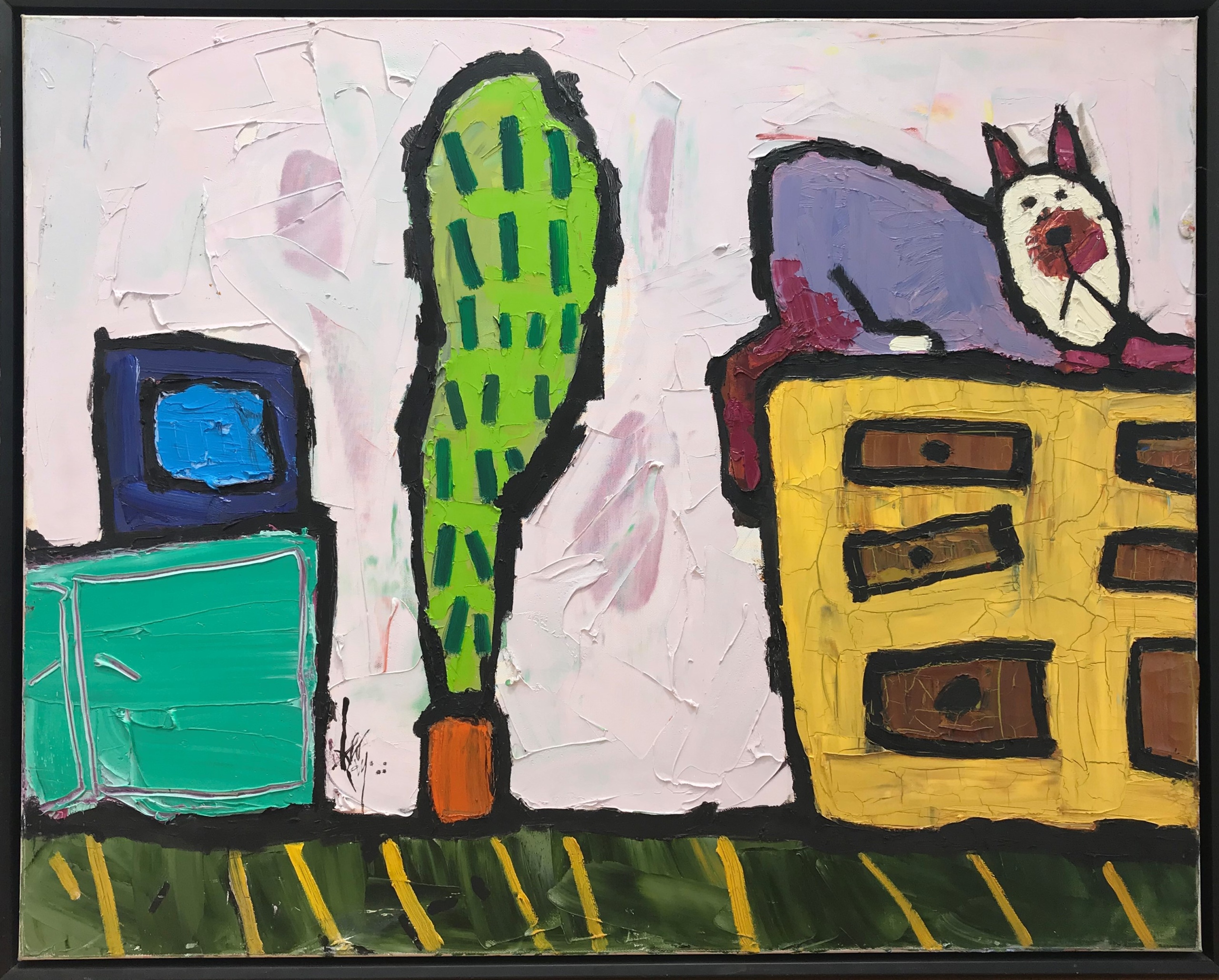 Leo Ray - Cat and cactus - Oil on canvas - 80x100 cm