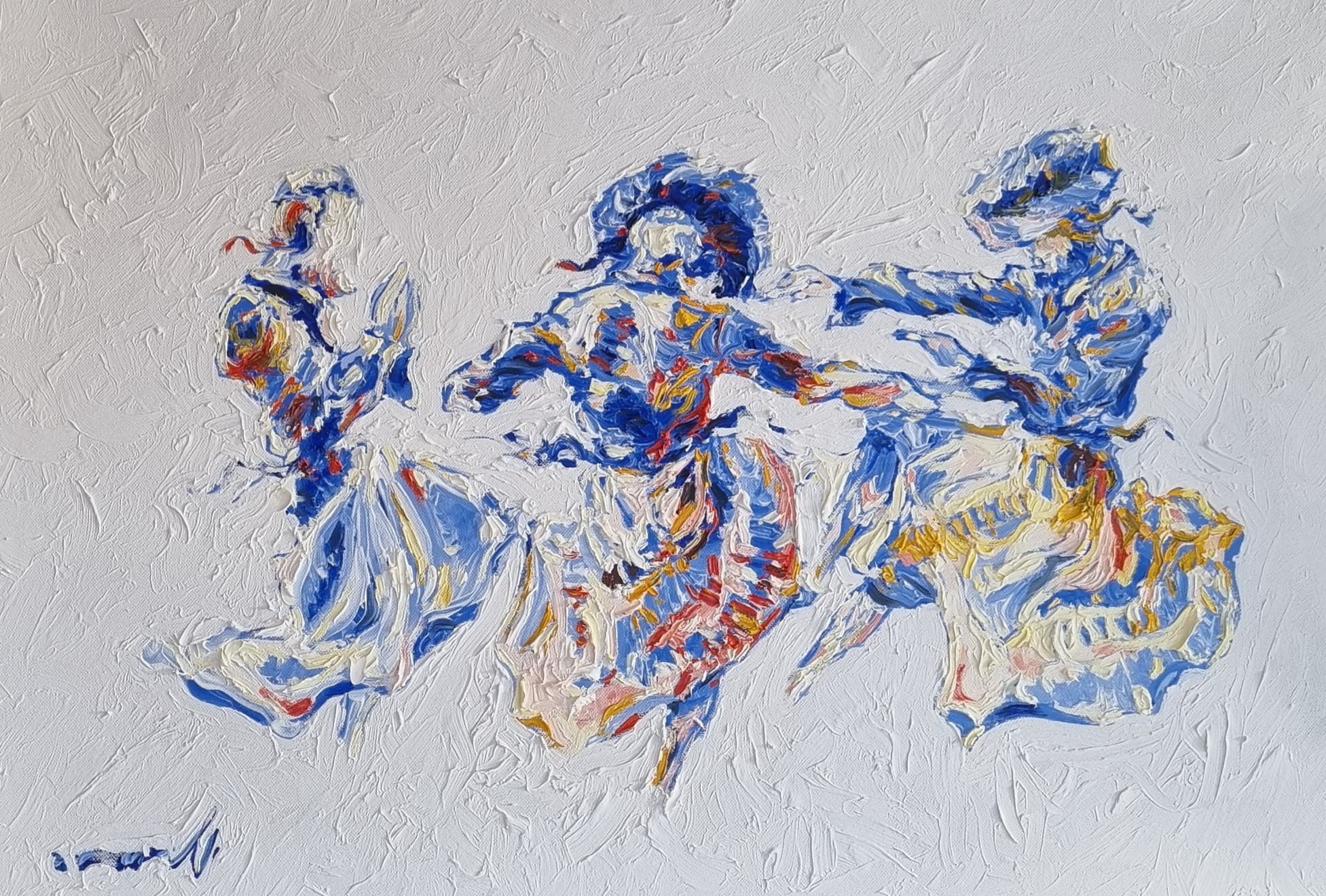 Yossef Douer - Chassidic dancing in pastel - Oil on canvas - 70x50 cm