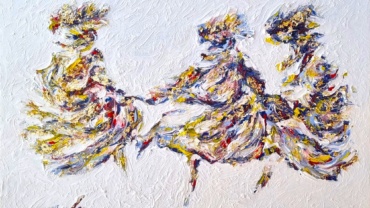 Yossef Douer - Golden Chassidic dancing - Oil on canvas - 70x50 cm