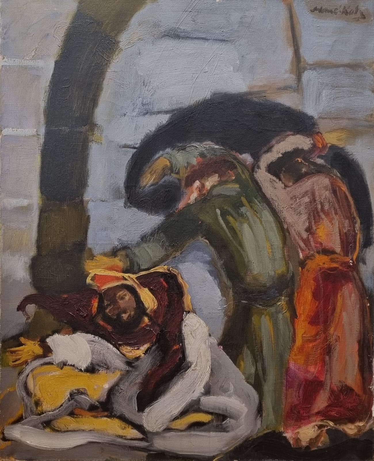 Mane Katz - Praying at the Kotel - Oil on canvas - 755X63 cm