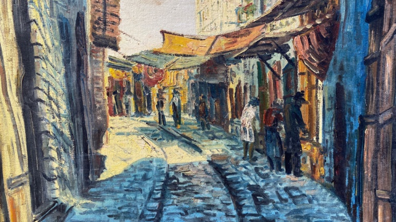 Zvi Rafaeli - Street in Jerusalem - Oil on wood - 44X625 cm