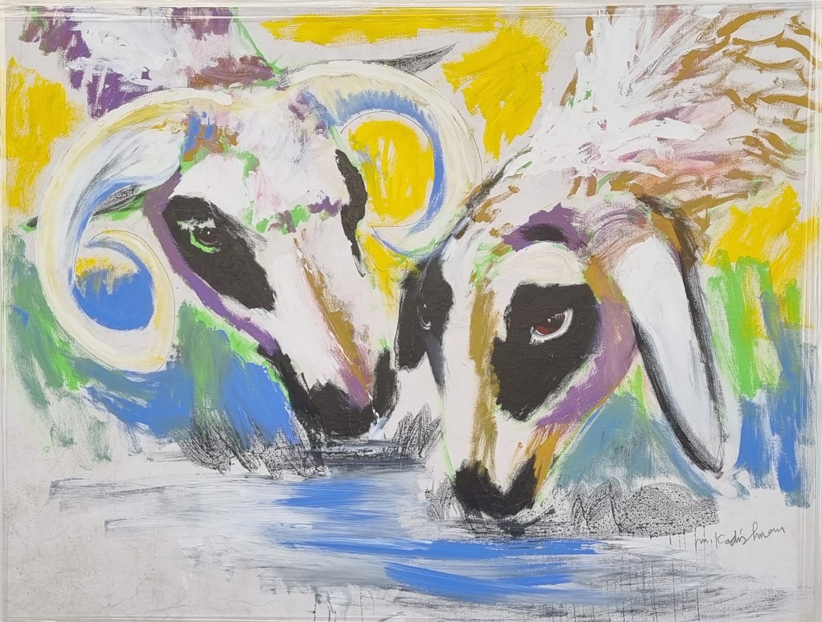 Menashe Kadishman - Two Goats - Acrylic on canvas - 120X160 cm