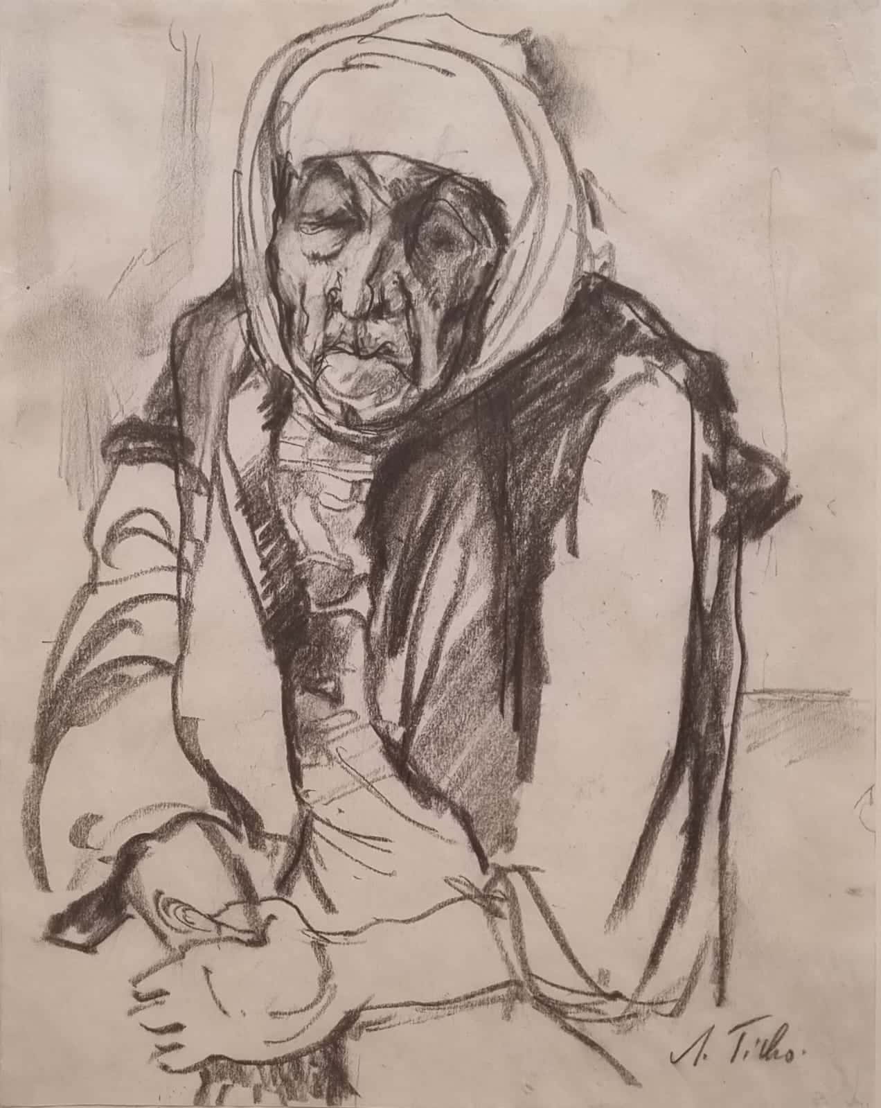 Anna Ticho - Old woman - Charcoal on paper - 27x22 cm