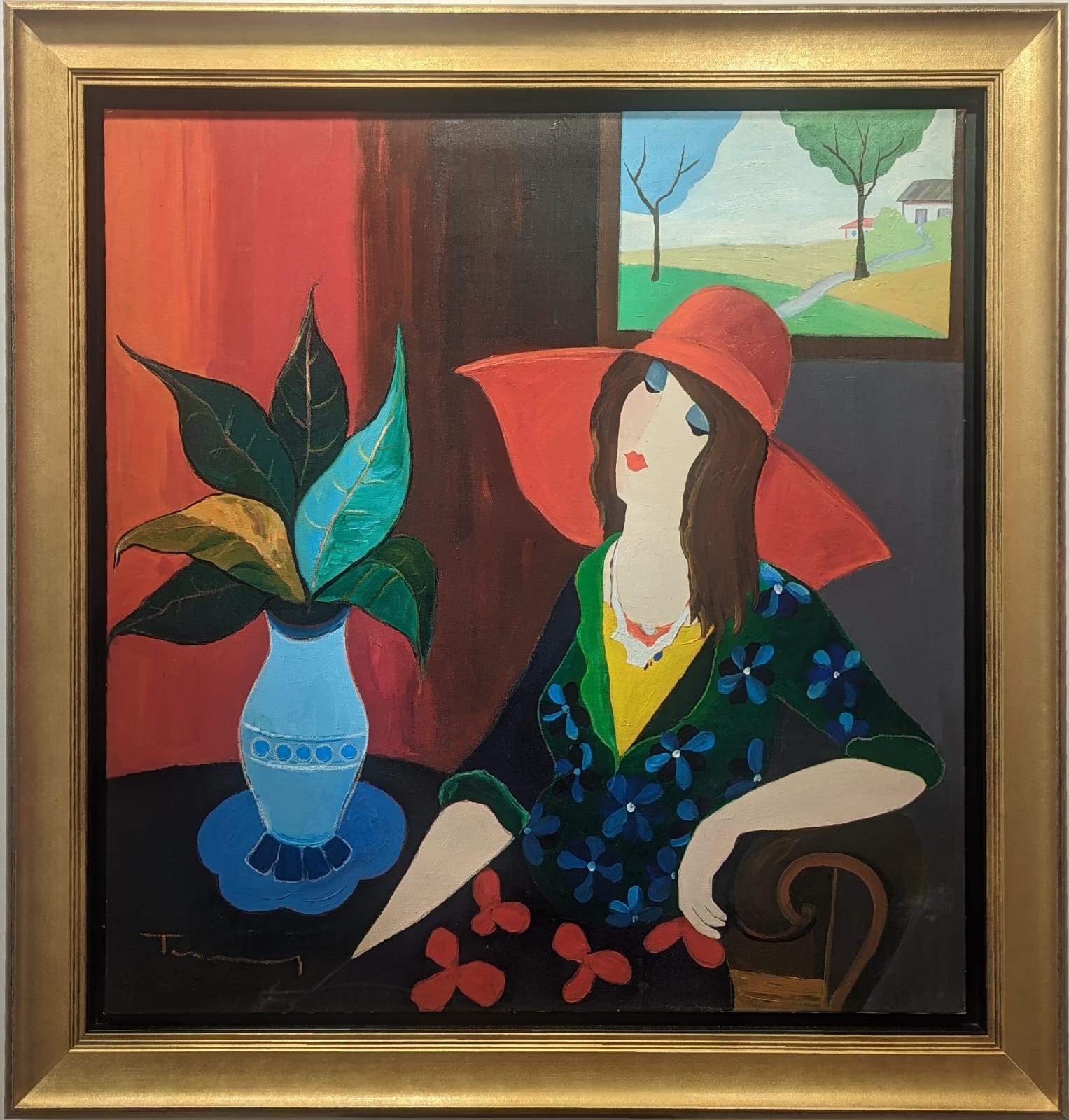 Itzhak Tarkay - Lady and a Vase - Oil on canvas - 120x118 cm