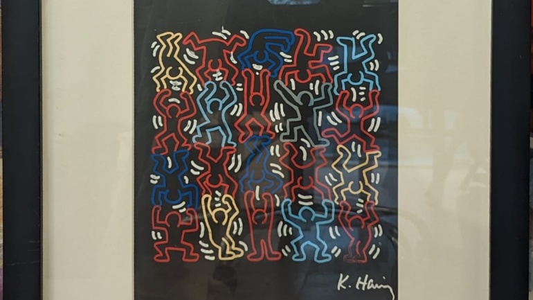 Keith Haring - Colorful Figures - Paint on Plexiglass - 66x56.5 cm