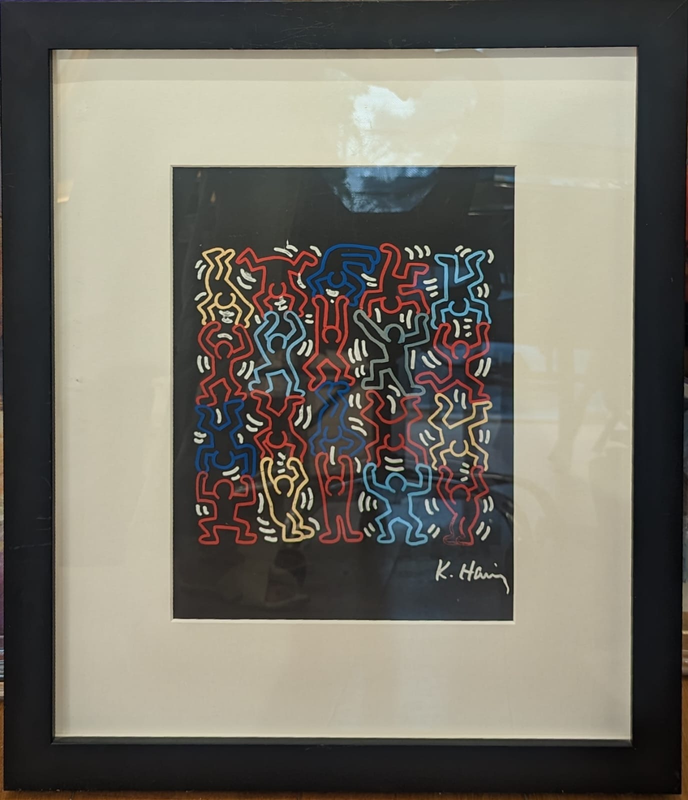 Keith Haring - Colorful Figures - Paint on Plexiglass - 66x56.5 cm