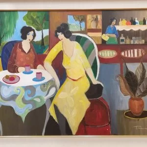 Itzhak Tarkay Sunday Brunch Oil On Canvas 66x91 Cm White Frame