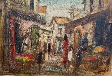 Mea Shearim Market by the artist Zvi Raphaeli oil on canvas 61X91 cm