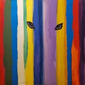 Menashe Kadishman Rainbow Eyes Acrylic On Canvas 100x100 Cm 1