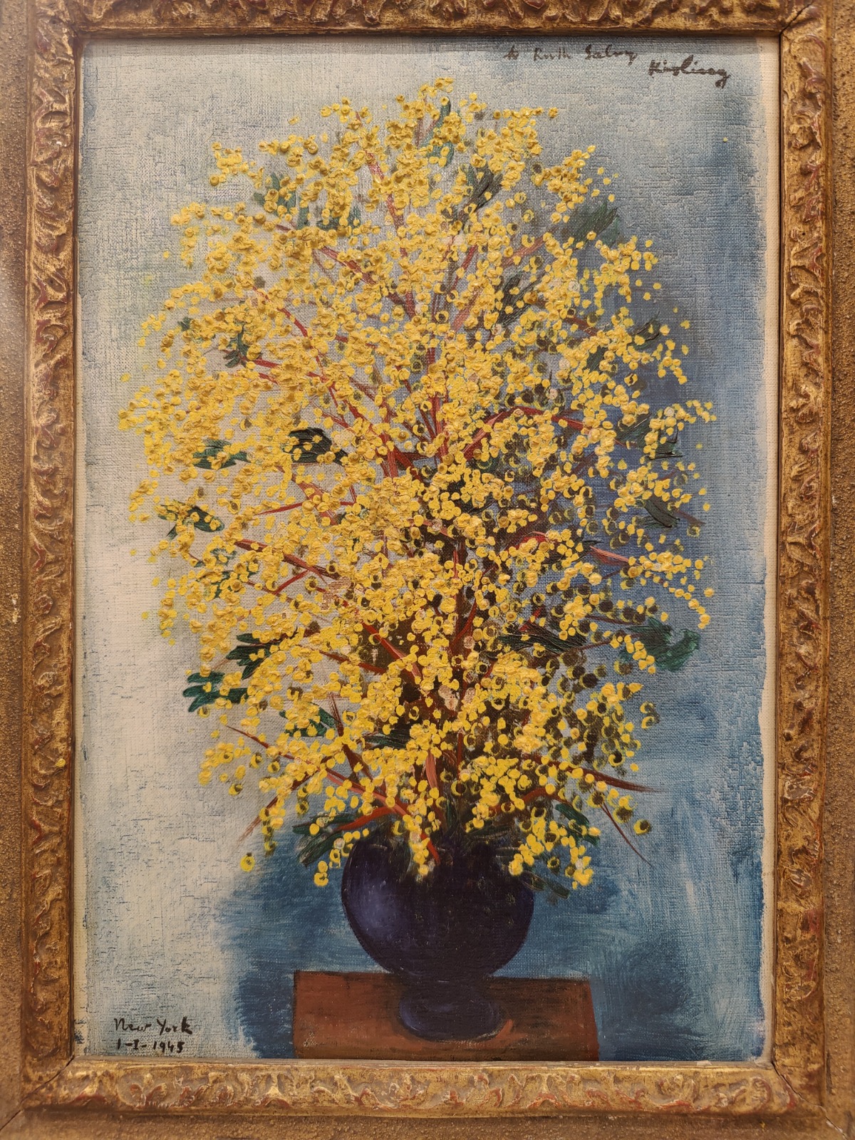 Moïse Kisling - Vase of Mimosa - Oil on canvas - 36x24 cm