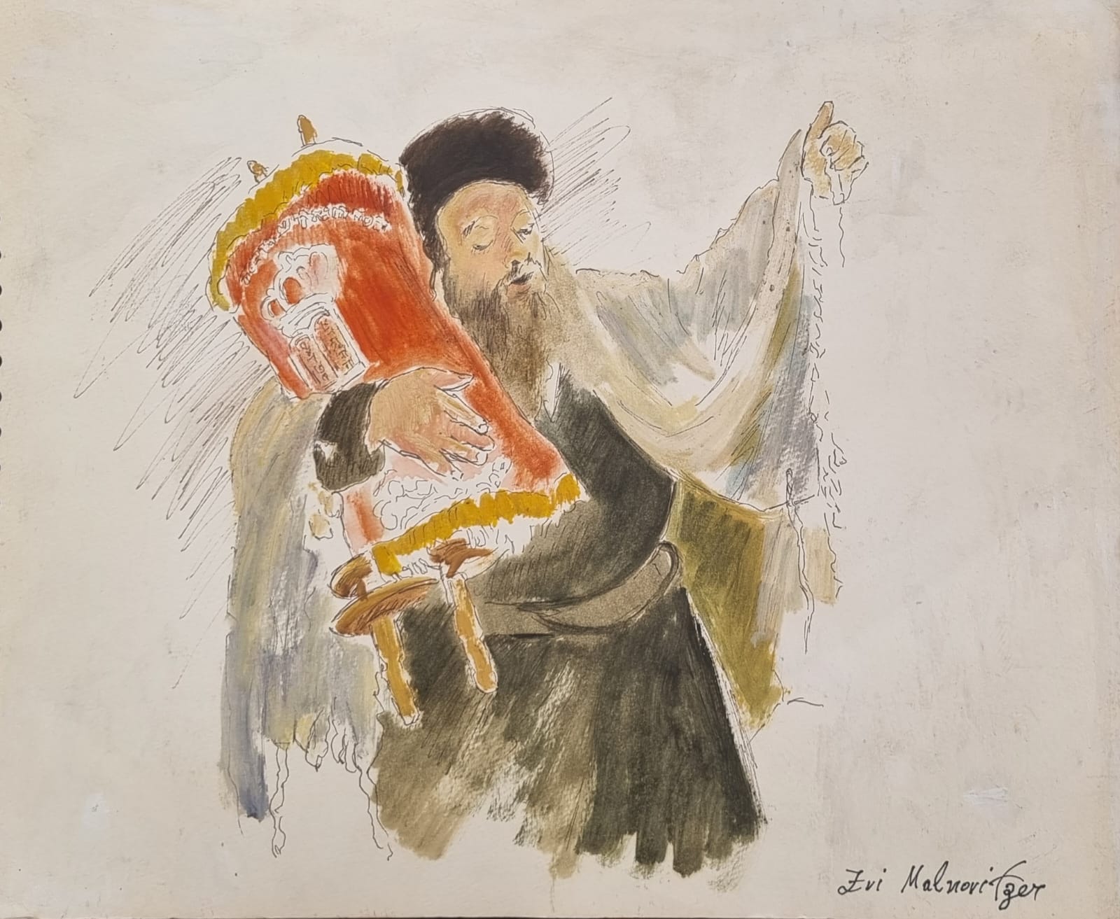 “Chassid with Sefer Torah” by Zvi Malnovitzer