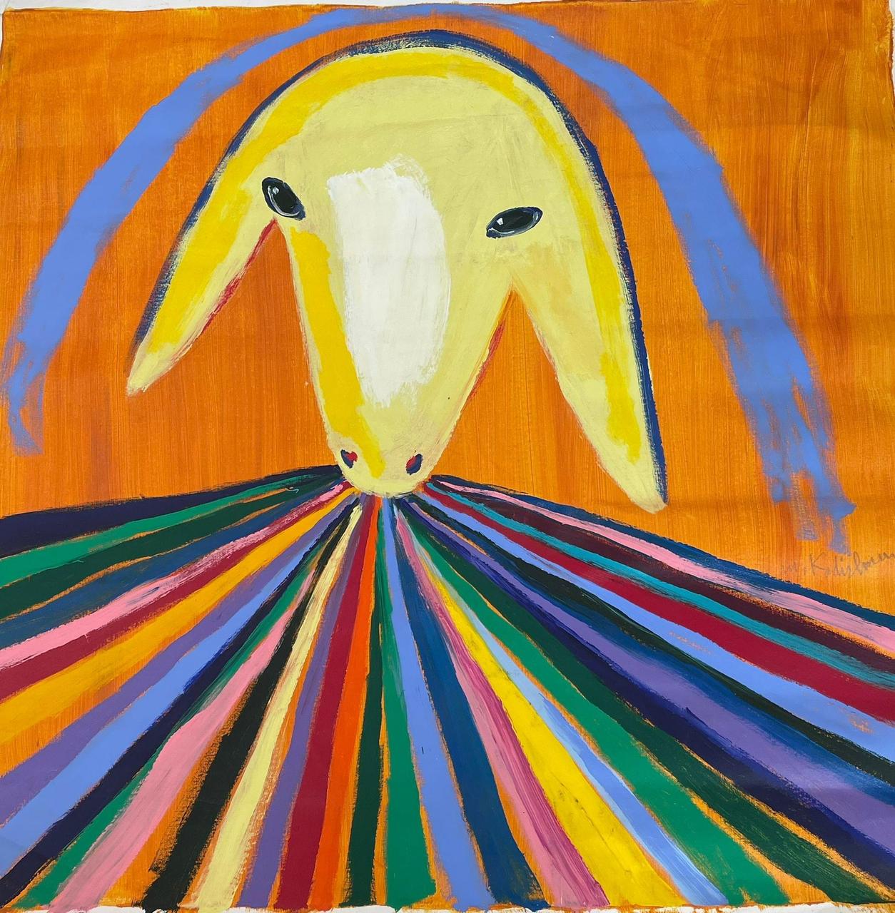 "Sheep on colorful rainbow" by Menashe Kadishman, Acrylic on canvas, 98X100 cm