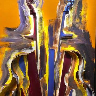 Arman - Serious Paintings II - Sliced cello with acrylic on canavs - 165.1x106.1x11.4 cm