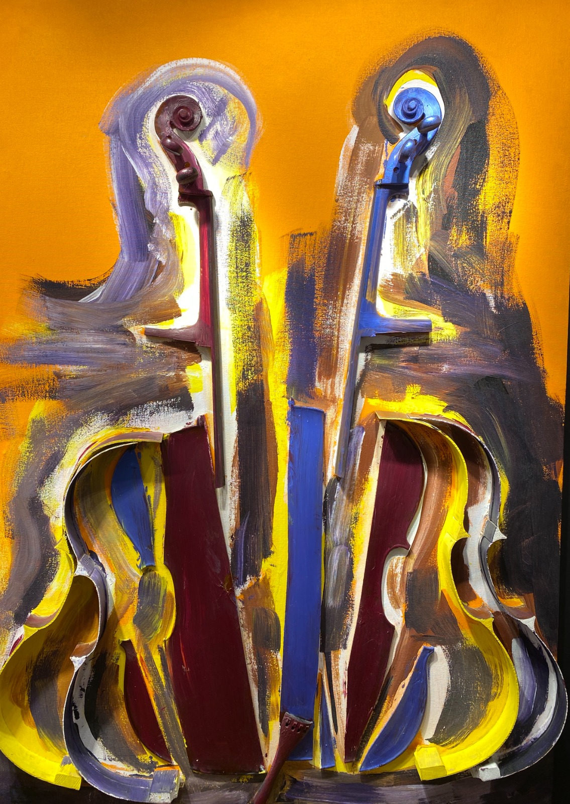 Arman - Serious Paintings II - Sliced cello with acrylic on canavs - 165.1x106.1x11.4 cm