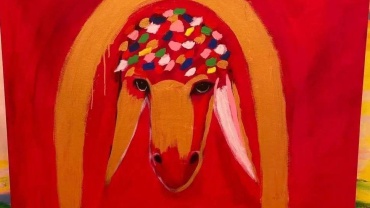 enashe Kadishman - Red sheep - acrylic on canvas - 120X120 cm