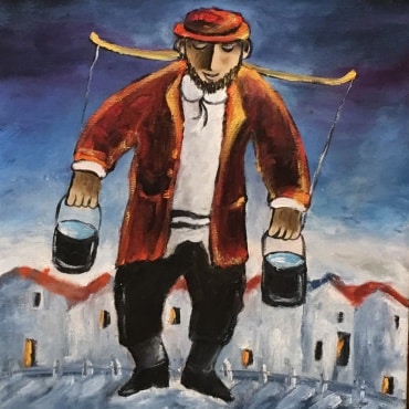 Yosl Bergner, Water Carrier, Oil on Canvas, 50 x 40 cm