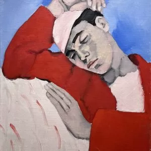 Pinchas Litvinovsky Sleeping Man In Red Oil On Canvas 57 X 42