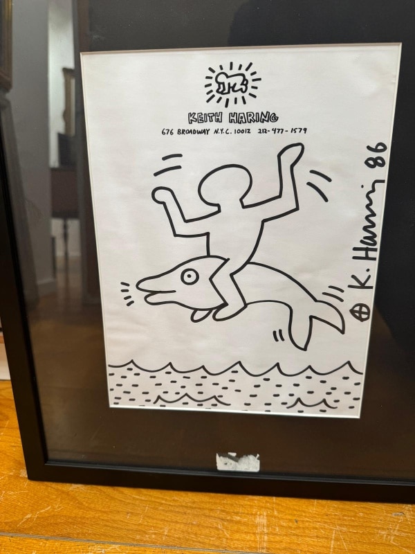 Keith Haring - Man on a dolphin1 - 27 x 21 cm - Black marker on paper