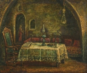 "Candle light in Safed" by Moshe Castel 46 x 55 cm