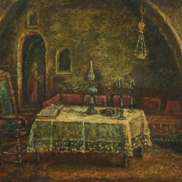 "Candle light in Safed" by Moshe Castel 46 x 55 cm