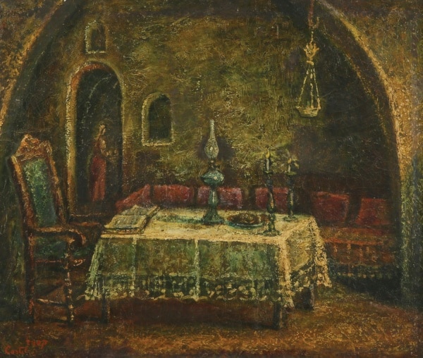 "Candle light in Safed" by Moshe Castel 46 x 55 cm