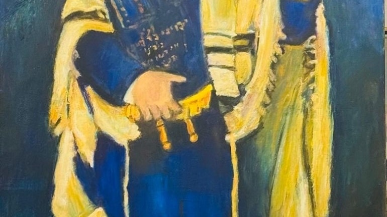 Zvi Malnovitzer - Chassid holding Torah scroll - Oil on Canvas - 116x58.5 cm