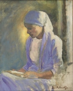 Zvi Malnovitzer, Praying Pious Woman, oil on wood, 42 X 35