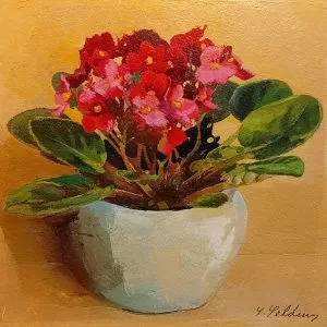 Yaakov Feldman - Flowers in a Corner - Oil on canvas - 30x30 cm