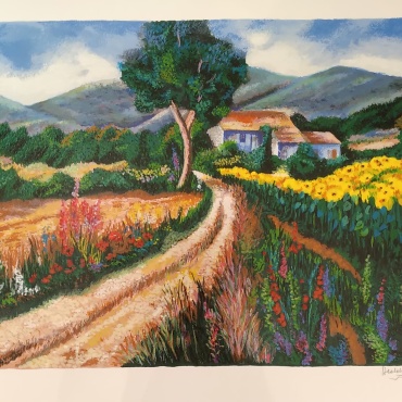 Heddy-Kun-Landscape-with-a-house-lithography-36-x-46-cm