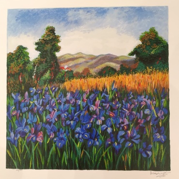 Heddy-Kun-Landscape-with-blue-flowers-lithography-34-x-34-cm-
