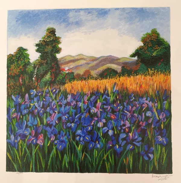 Heddy-Kun-Landscape-with-blue-flowers-lithography-34-x-34-cm-