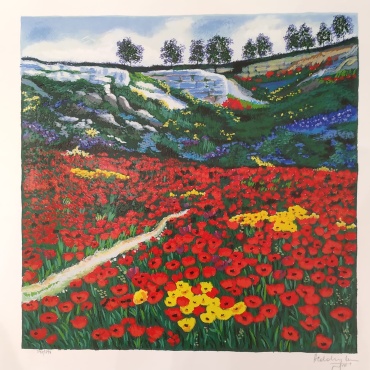 Heddy-Kun-Landscape-with-red-flowers-lithography-34-x-34-cm