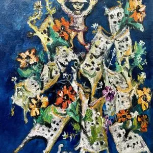 Yosl Bergner Boy Flowers Oil On Canvas 60x50 Cm