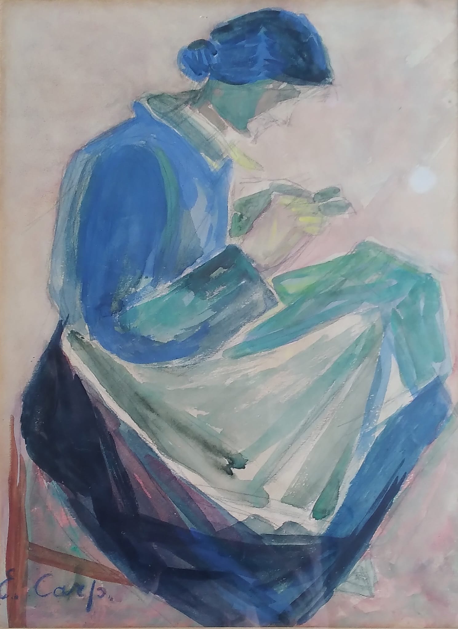 “Embroidering Woman” by Esther Carp