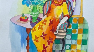 Tarkay, Itzhak - untitled, woman sitting - watercolor on paper - 40 x 32 cm.