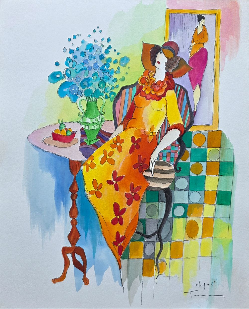 “Untitled, Woman sitting” by Itzchak Tarkay