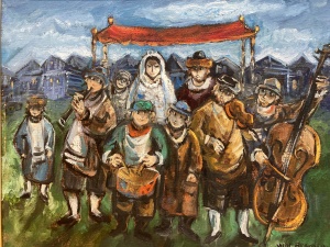 Yosl-Bergner-A-wedding-in-a-shtetl-Oil-on-canvas-46.5x55.5-cm